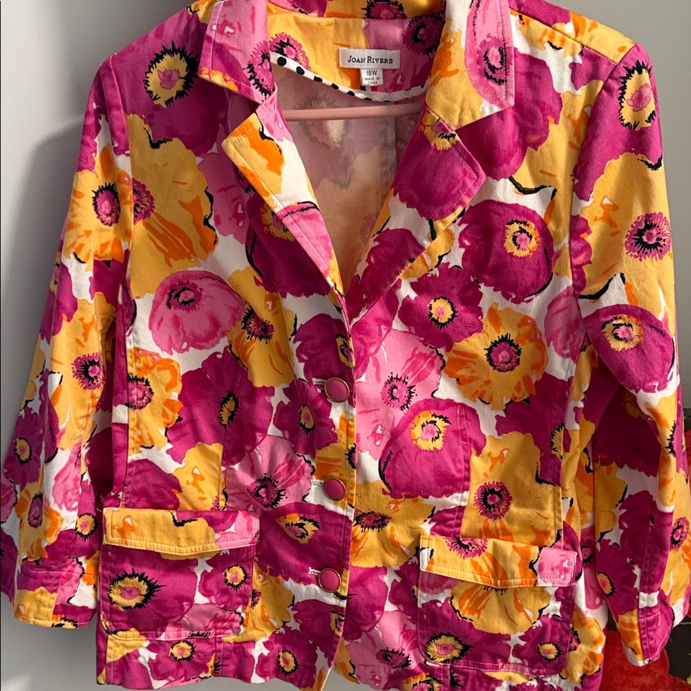 Joan Rivers Women's Vibrant Floral Blazer - Pink and Yellow